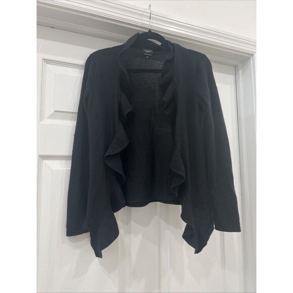 Talbots Sweaters - Talbots Cardigan Sweater XS Extra Small Black Italian Merino Wool Ruffle Open